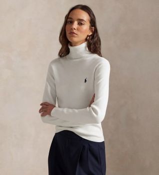 Polo Ralph Lauren para mujer. 211959287003 Jersey Cuello vuelto blanco (S), Casual, Algodón, Manga larga