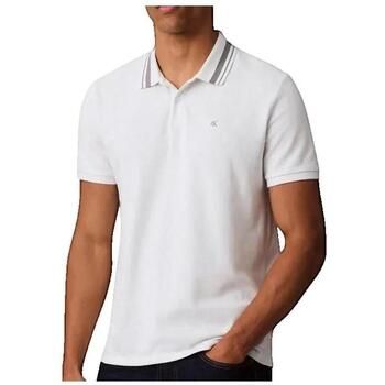 Calvin Klein Jeans Polo Polo Col Classique Rayé en Coton Blanc para hombre