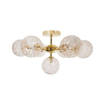 Lámpara De Techo Moderna Vidrio 7 Luces Metálica Redonda Colgante Beige Y Oro Anadyr
