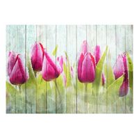 papel pintado 3d - tulipanes en madera blanca 150x105 cm