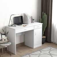 escritorio blanco para ordenador con dos cajones y armario 111 x 48 x 758 cm