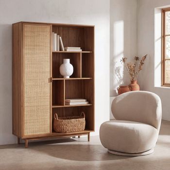 Librería de 185 cm de chapa de acacia y fibra vegetal