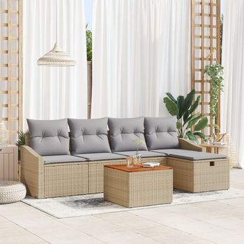 Conjunto De Sofás De Jardín Set De 6 Gris, Beige Ratán, Tela V0115 Unico / Beige