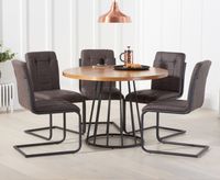 hoxton 110cm round industrial dining table with alexa dining chairs - brown 4 chairs