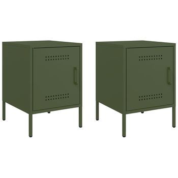 Pack 2 Uds Mesitas De Noche | Mesilla De Noche Acero Verde Oliva 36x39x50,5 Cm