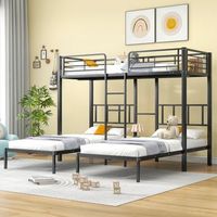 literas triples 3 x 90 x 200 cm con escalera y mesita de noche para ninos - metal - negro sin colchon