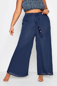 Yours Pantalones Playeros Azules De Viscosa, Mujer Curvy Y Tallas Grandes, Yours