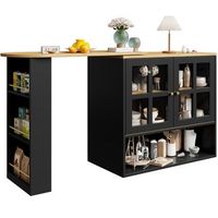 aparador bar negro giratorio 360 extensible de 138 a 204 cm con almacenamiento