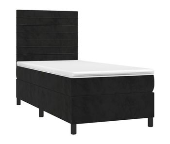 Cama box spring colchón y led terciopelo negro 80x200 cm rayas horizontales