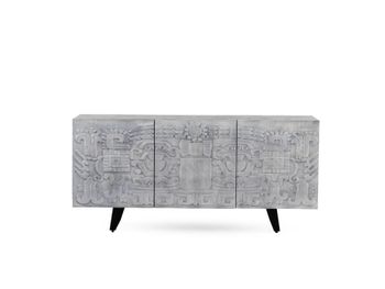 Aparador de 3 puertas gris en madera maciza de mango