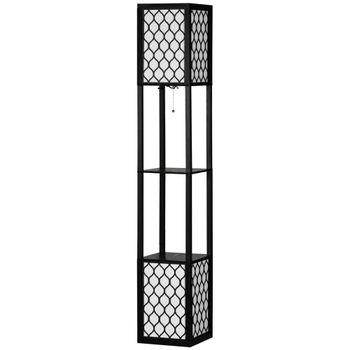 HOMCOM Lámpara de Pie Moderna con Estantes de Madera Interruptor de Cadena para Salón Dormitorio 26x26x156 cm Negro y Blanco   Aosom España