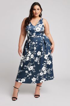 Yours London Vestido Azul Marino Floral Sin Mangas, Mujer Curvy Y Tallas Grandes, Yours London