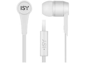 Auriculares de botón - ISY IIE-1101, De botón, Con cable, Control volumen, Blanco