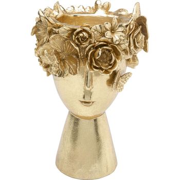 Jarrón de poliresina dorada para mujer con corona de flores H30