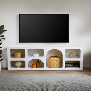 Aparador bajo de 7 nichos con diseño orgánico blanco 160 x 50 cm