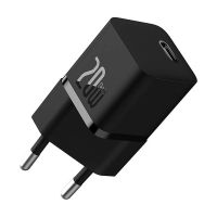 baseus mini cargador de red 1xusb-c carga rapida gan5 20w negro