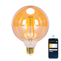 aigostar bombilla led inteligente bombilla alexa led vintage g125 ambar tipo globo 6w 806 lm regulable calida a fria 2700k a 6500k casquillo e27 compatible con alexa y google home