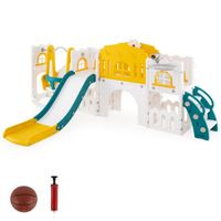 costway juego de columpio y tobogan 10 en 1 para ninos con canasta de baloncesto telescopio volante pasillo parque infantil