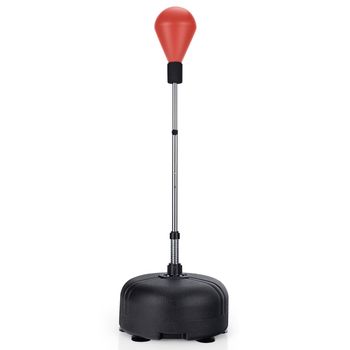 Costway Saco Rápido de Boxeo con Soporte Pelota de Boxeo Vertical con Ventosas Guantes Altura Regulable para Adultos Niños en Casa Gimnasio Rojo