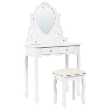 Tocador De Mdf Blanco Madera Maciza 138 X 74 Cm 4 Cajones 1 Espejo Mueble Glamour Sala De Estar Dormitorio Diva