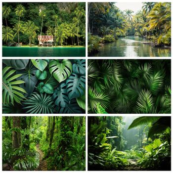 Fondo de fotografía de selva tropical, hojas verdes de la selva, paisaje natural, decoración para fiesta de cumpleaños, accesorios de fondo para fotos