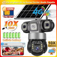 camara solar 4g con tarjeta de regalo camara ip cctv de 3 lentes impermeable para exteriores proteccion de seguridad inteligente para el hogar camara solar ip 4g con seguimiento automatico alarma
