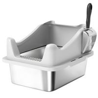 pawhut bandeja de arena de acero inoxidable casa de bano para gato bordes altos limpieza facil 431x332x254cm gris   aosom espana