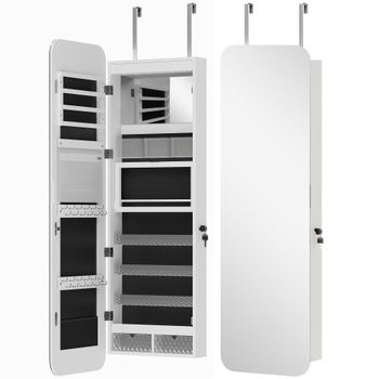 HOMCOM Espejo Joyero de Pared y Puerta con Espejo Interior Iluminado y Cerradura, 37x10x120 cm   Aosom España