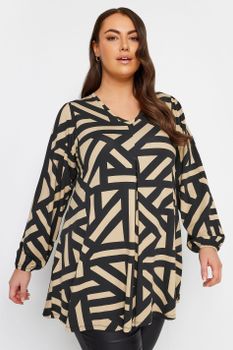 Yours Top Mangas Globo Con Estampados Marrones, Mujer Curvy Y Tallas Grandes, Yours
