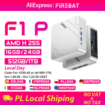 Mini PC Firebat F1 P AMD Ryzen 7 H 255 LPDDR5 16GB 24GB 512GB 1TB SSD Windows 11 Pro Mini Computadora de Escritorio para Juegos Wi-Fi 6 USB4.0