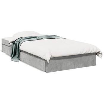 Cama Individual | Cama Para Adultos | Cama Con Cajones Madera Ingeniería Gris Hormigón 90x190 Cm