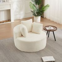 sillon individual redondo de 110 cm beige pana suave y tres cojines