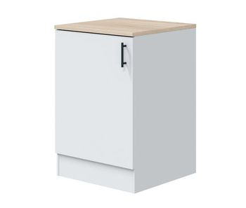 Pack de muebles de cocina kira modular en blanco brillo y roble canadian con 7 módulos, cajones, y puertas abatibles