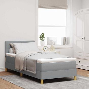 Vidaxl Cama Tipo Box Spring Con Cojín Gris Claro 100 X 200 Cm Tela