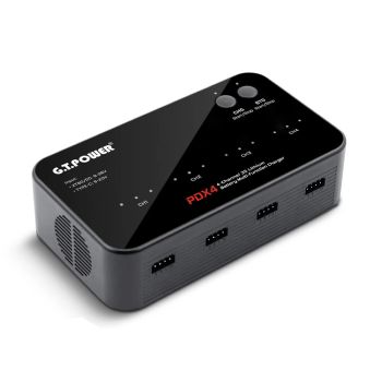 GT POWER PDX4 AC 80W DC 64W Cargador multifuncional de batería de litio de 4 canales para baterías LiPo 1S 2S 3S