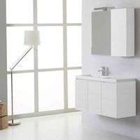 mueble de bano suspendido 90cm 3 puertas blanco foresta lavabo a la izquierda espejo con armario a la derecha  manhattan
