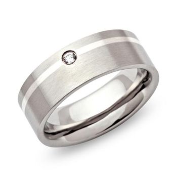Anillo moderno de acero inoxidable circonita plateada 7mm