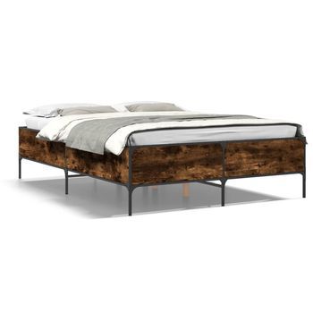 Cama Matrimonial | Cama Para Adultos | Estructura Cama Madera Ingeniería Metal Roble Ahumado 140x190cm