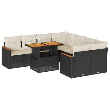 Set Sofás Jardín Y Cojines 9 Piezas Ratán Sintético Acacia Negro