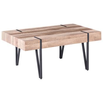 Mesa De Centro Tablero De Madera Patas De Horquilla De Metal Negro 110 X 60 Cm Estilo Industrial Rectangular Adena