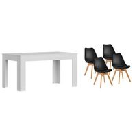 pack mesa extensible de comedor o cocina blanco  4 sillas nordic negro