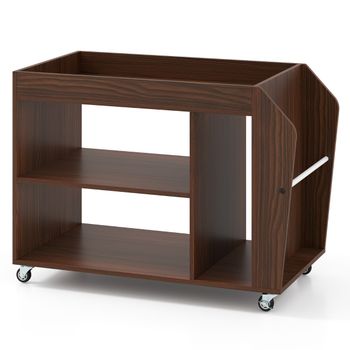 Costway Mesa Auxiliar con Ruedas Universales Estantería de 3 Niveles de Madera para Estudio Sala de Estar 76 x 39,5 x 55 cm Nuez