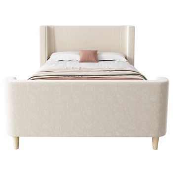 Cama Infantil De 90 X 200 Cm - Cama Individual - Cama Trineo Con Estampado Cósmico - Terciopelo - Beige