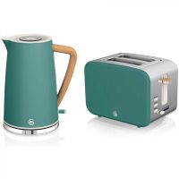 swan nordic set desayuno hervidor de agua  tostadora 2 rebanadas verde