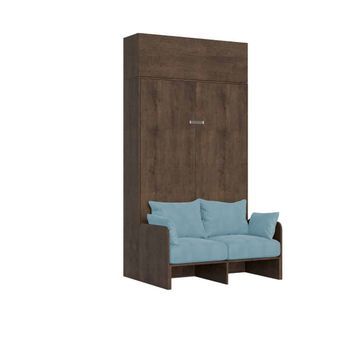Cama Plegable Kentaro De 120 Cm Tamaño Queen Con Sofá Y Mueble De Pared De Nogal, Color Azul Claro