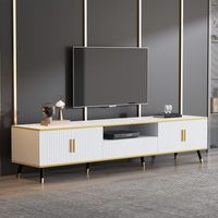 mueble para tv - efecto marmol con detalles dorados - tablero de particulas - blanco 200x40x46cm