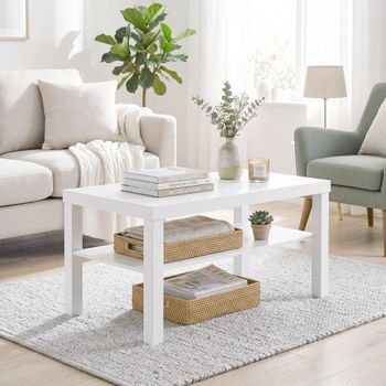 Mesa De Centro De Mdf Homcom 90x45x44,5 Cm-blanco