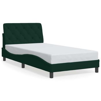 Cama Individual | Cama Para Adultos | Estructura Cama Con Cabecero Terciopelo Verde Oscuro 100x200 Cm