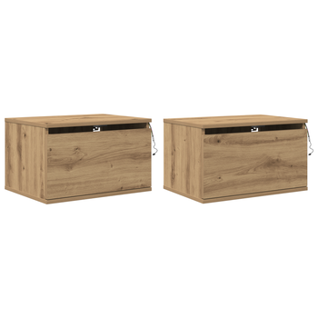Pack 2 Uds Mesitas De Noche | Mesilla De Noche | Cabinete De Noche De Pared Con Luz Led Roble Artisan Cfw60892