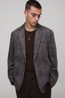 oversized herringbone wrap front suit jacket gris